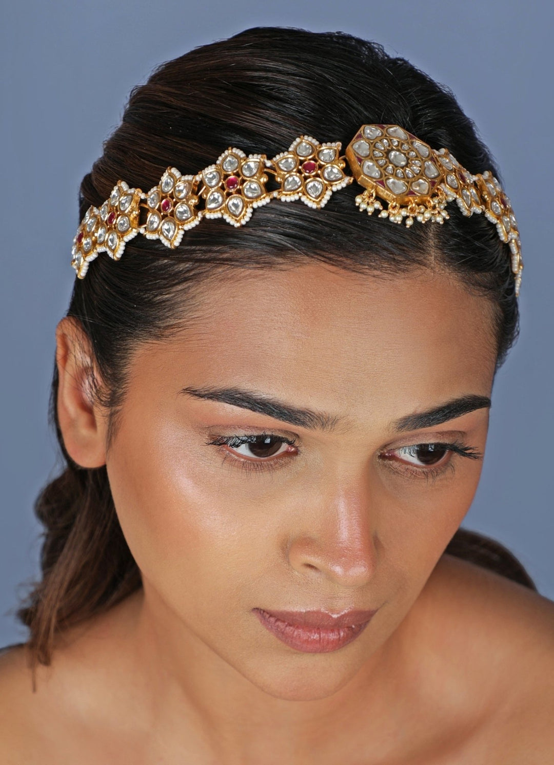 Riana Jewellery Ruby Pink Matte Gold HairbandFabilicious Fashion