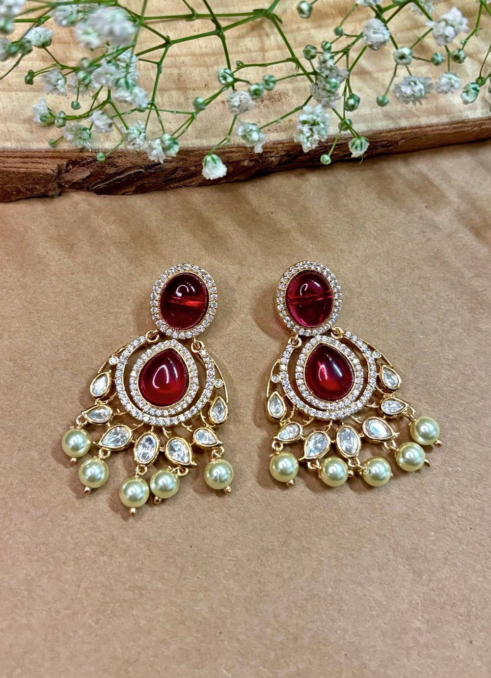 Naymee Ruby Pink Polki And Pearl Choker SetFabilicious Fashion