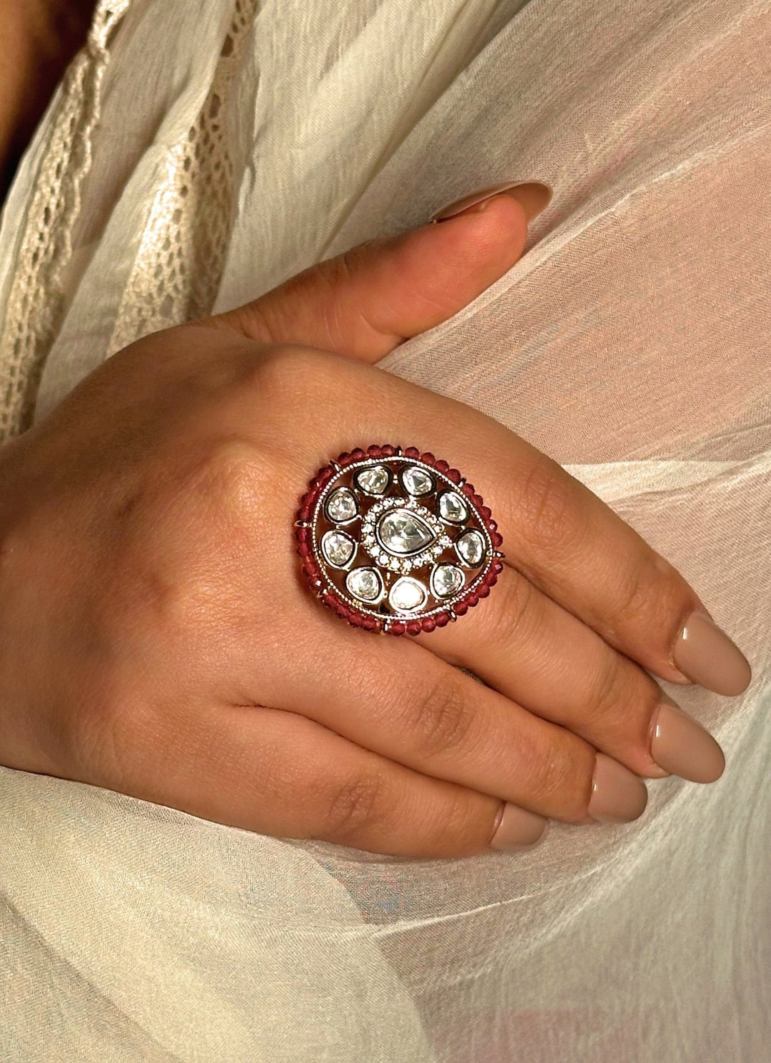 Naymee Ruby Pink Polki RingFabilicious Fashion
