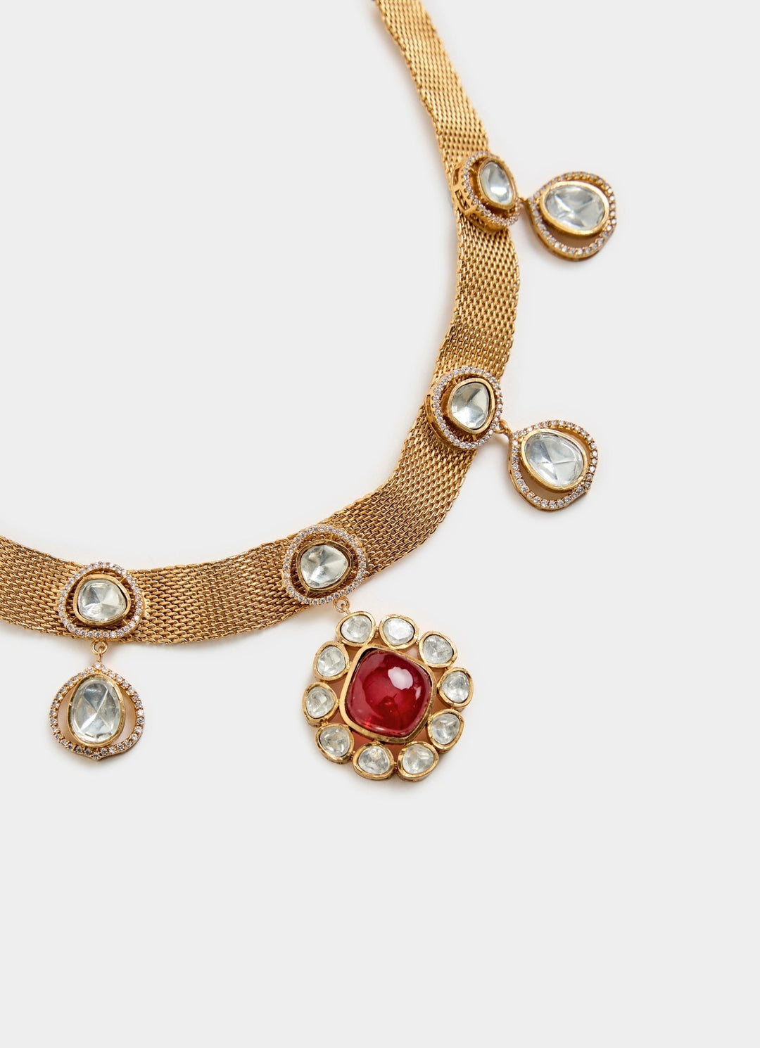 Ruby Red And Kundan Pearl Necklace Set Vivinia By Vidhi Mehra - Fabilicious Fashion