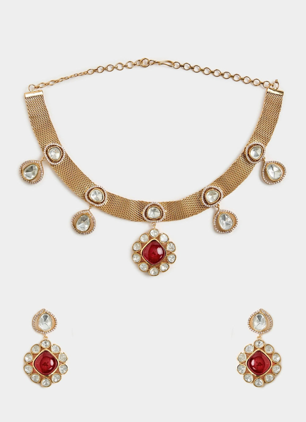 Ruby Red And Kundan Pearl Necklace Set Vivinia By Vidhi Mehra - Fabilicious Fashion