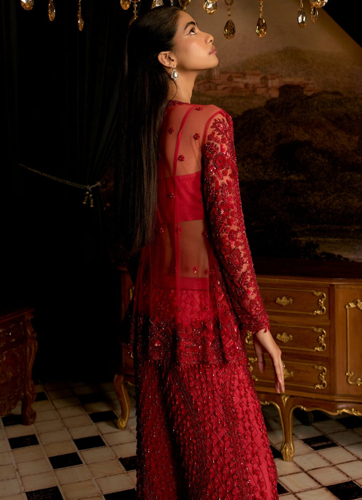 Ruby Red Crystal Embroidered Kurta Sharara Set Mani Bhatia - Fabilicious Fashion