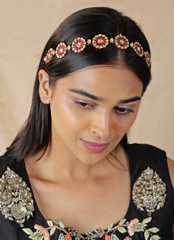 Ruby Red Floral Kundan Mathapatti Riana by Shikha Jindal - Fabilicious Fashion