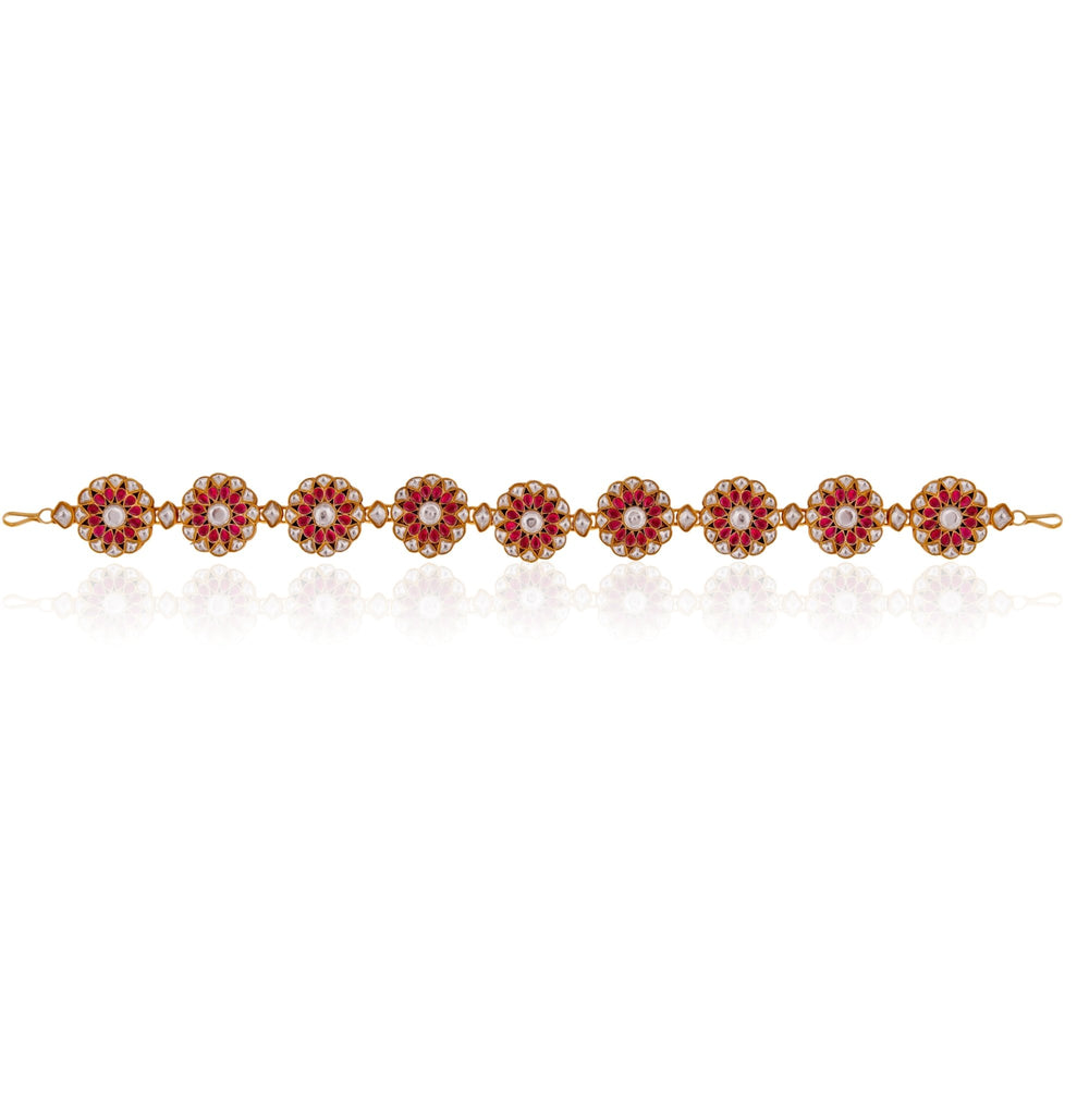 Ruby Red Floral Kundan Mathapatti Riana by Shikha Jindal - Fabilicious Fashion