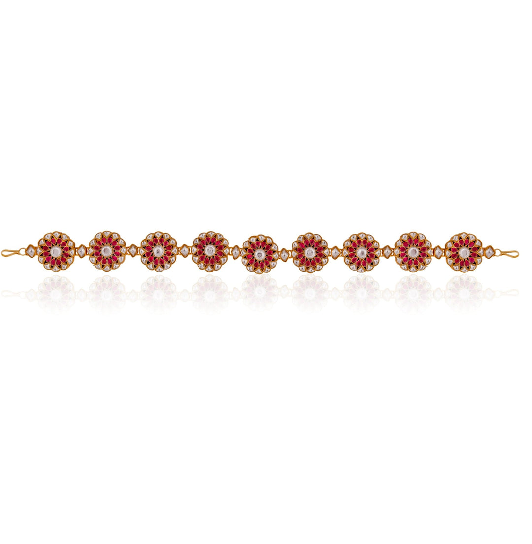Ruby Red Floral Kundan Mathapatti Riana by Shikha Jindal - Fabilicious Fashion