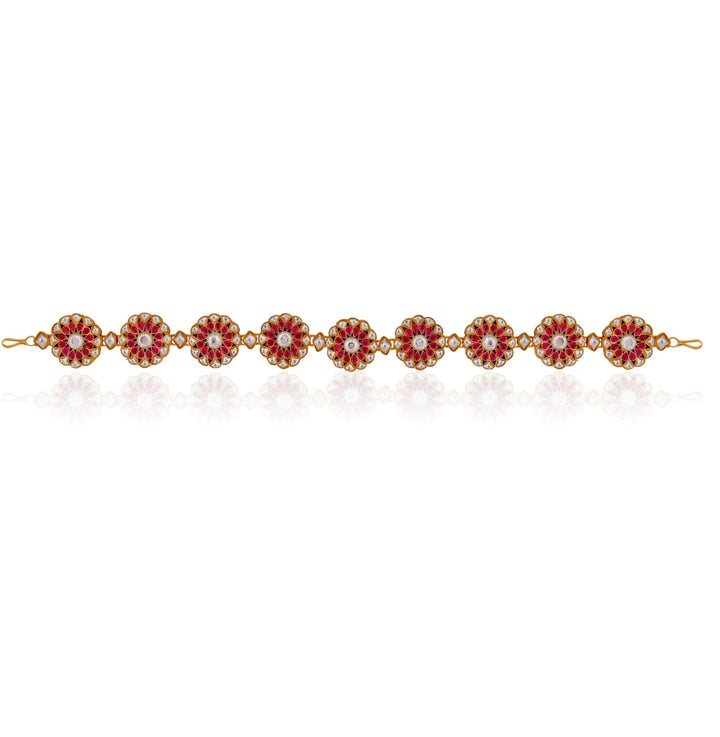 Ruby Red Floral Kundan Mathapatti Riana by Shikha Jindal - Fabilicious Fashion