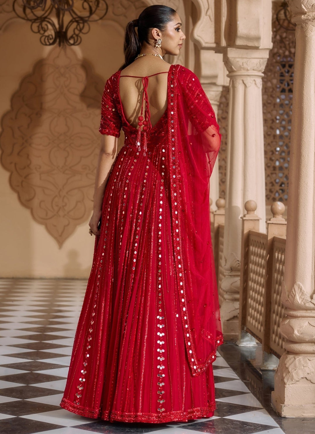 Nidhika Shekhar Ruby Red Georgette Anarkali Lehenga SetFabilicious Fashion