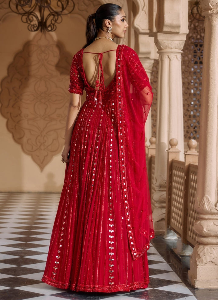 Nidhika Shekhar Ruby Red Georgette Anarkali Lehenga SetFabilicious Fashion