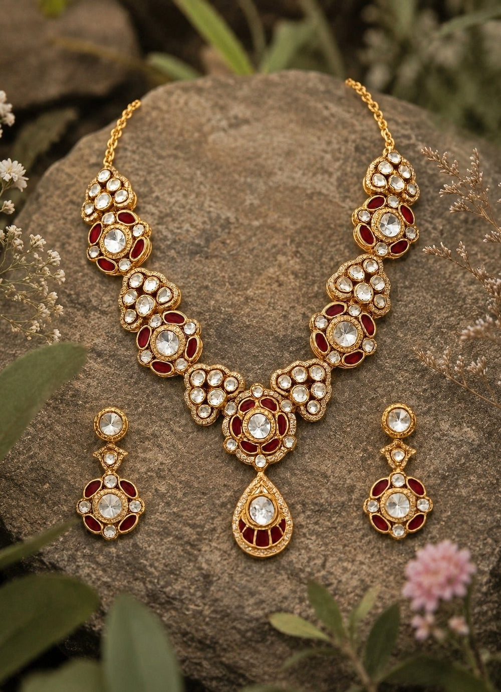 Vivinia by Vidhi Mehra Ruby Red Kundan Choker Necklace SetFabilicious Fashion