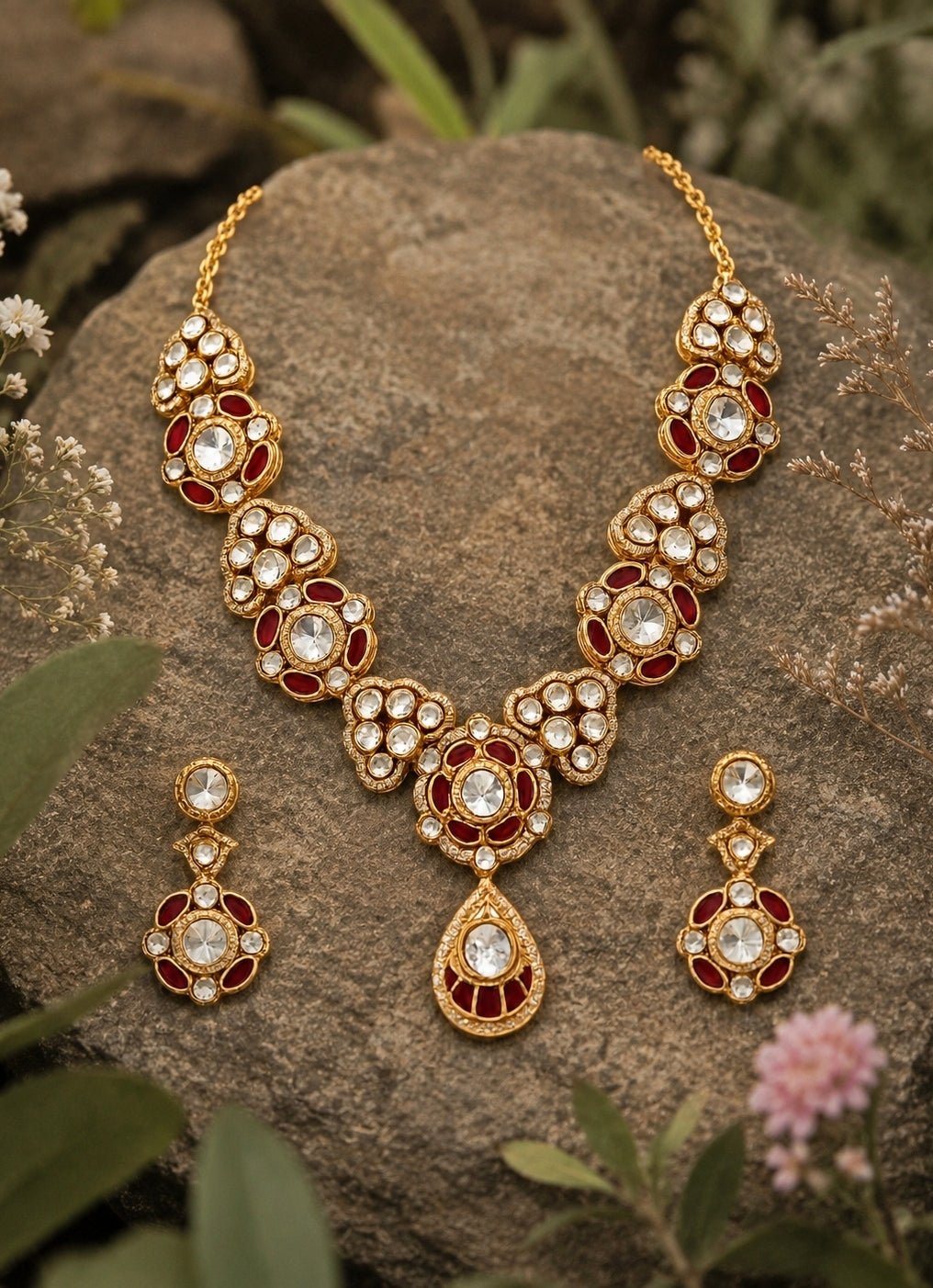 Vivinia by Vidhi Mehra Ruby Red Kundan Choker Necklace SetFabilicious Fashion