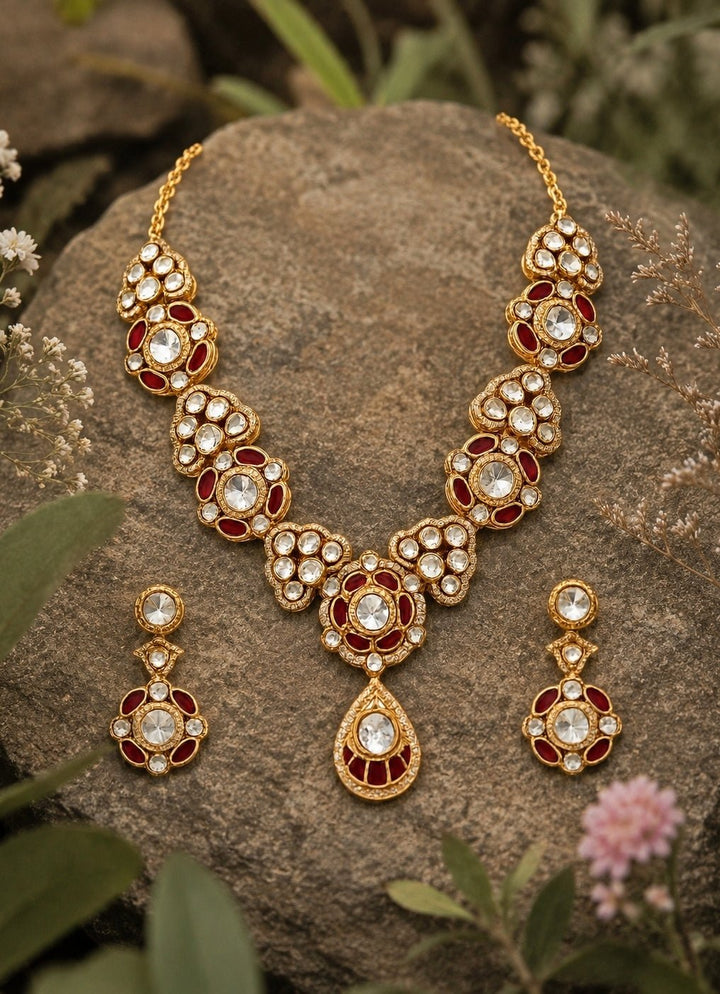 Vivinia by Vidhi Mehra Ruby Red Kundan Choker Necklace SetFabilicious Fashion