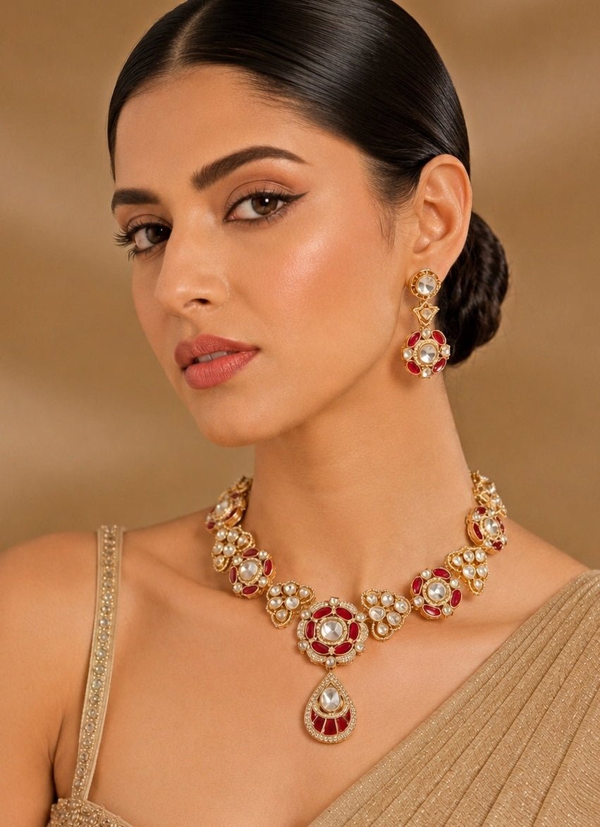Vivinia by Vidhi Mehra Ruby Red Kundan Choker Necklace SetFabilicious Fashion