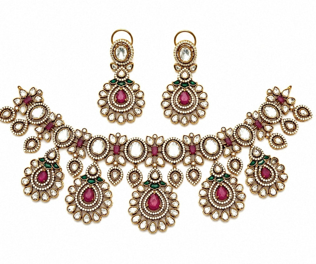 Vivinia by Vidhi Mehra Ruby Red Kundan Statement Necklace SetFabilicious Fashion