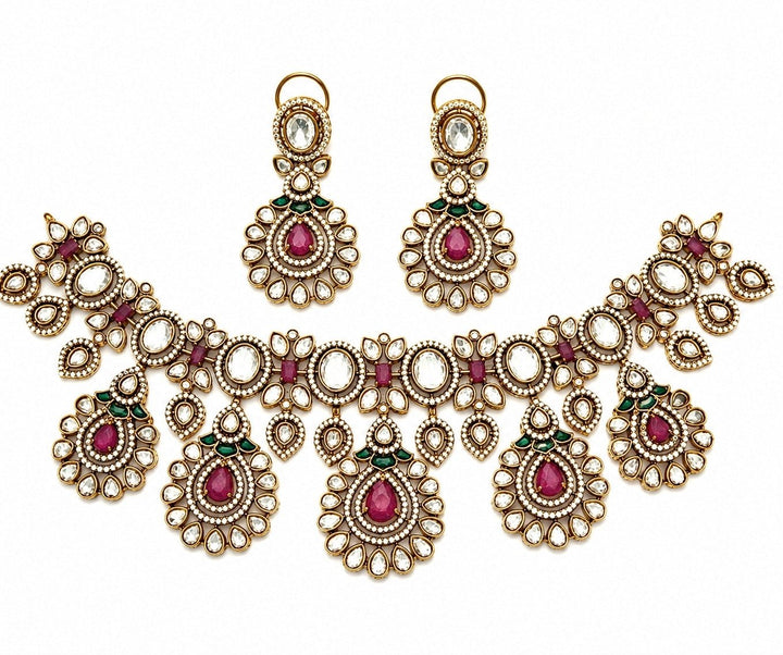 Vivinia by Vidhi Mehra Ruby Red Kundan Statement Necklace SetFabilicious Fashion