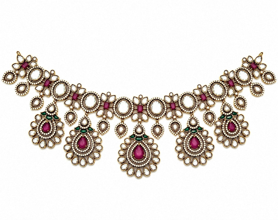 Vivinia by Vidhi Mehra Ruby Red Kundan Statement Necklace SetFabilicious Fashion