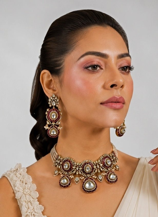 Vivinia by Vidhi Mehra Ruby Red Polki Choker SetFabilicious Fashion