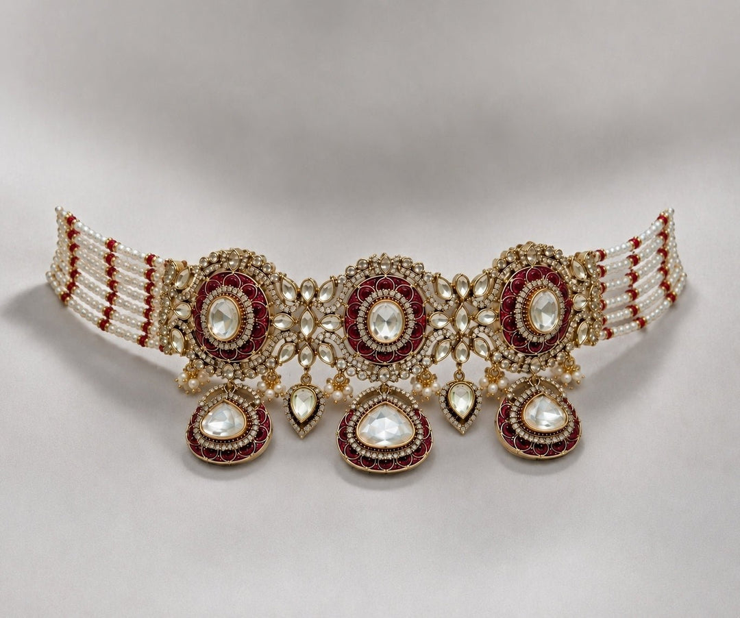 Vivinia by Vidhi Mehra Ruby Red Polki Choker SetFabilicious Fashion