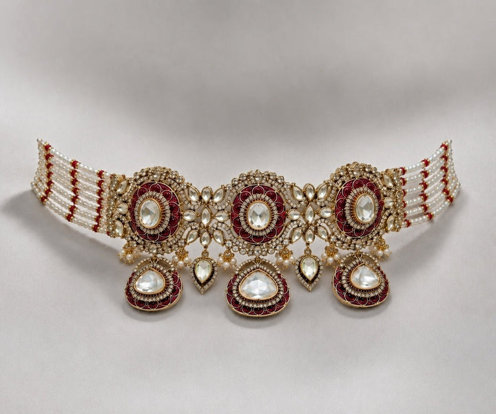 Vivinia by Vidhi Mehra Ruby Red Polki Choker SetFabilicious Fashion