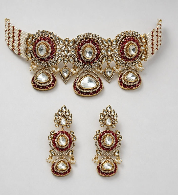 Vivinia by Vidhi Mehra Ruby Red Polki Choker SetFabilicious Fashion