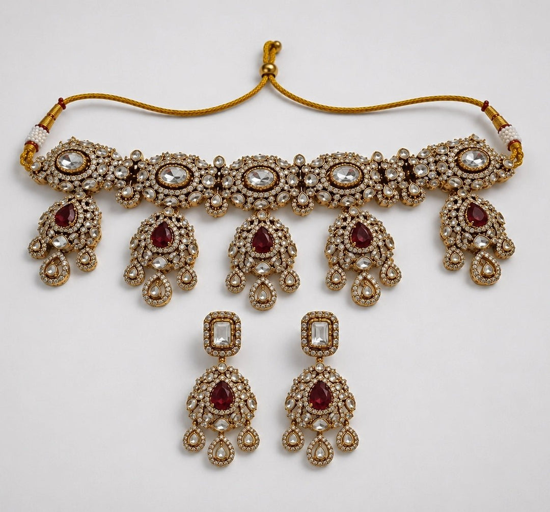 Vivinia by Vidhi Mehra Ruby Red Polki Statement Choker SetFabilicious Fashion
