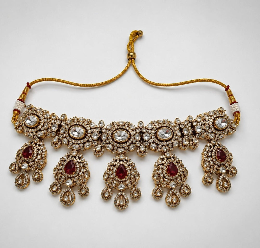 Vivinia by Vidhi Mehra Ruby Red Polki Statement Choker SetFabilicious Fashion