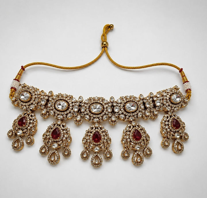 Vivinia by Vidhi Mehra Ruby Red Polki Statement Choker SetFabilicious Fashion