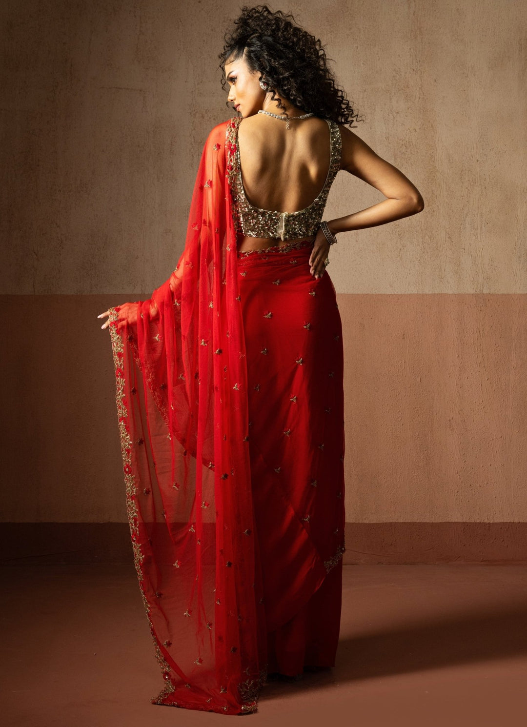 Ruby Red Pre Draped Georgette Sequinned Saree Quench A Thirst - Fabilicious Fashion