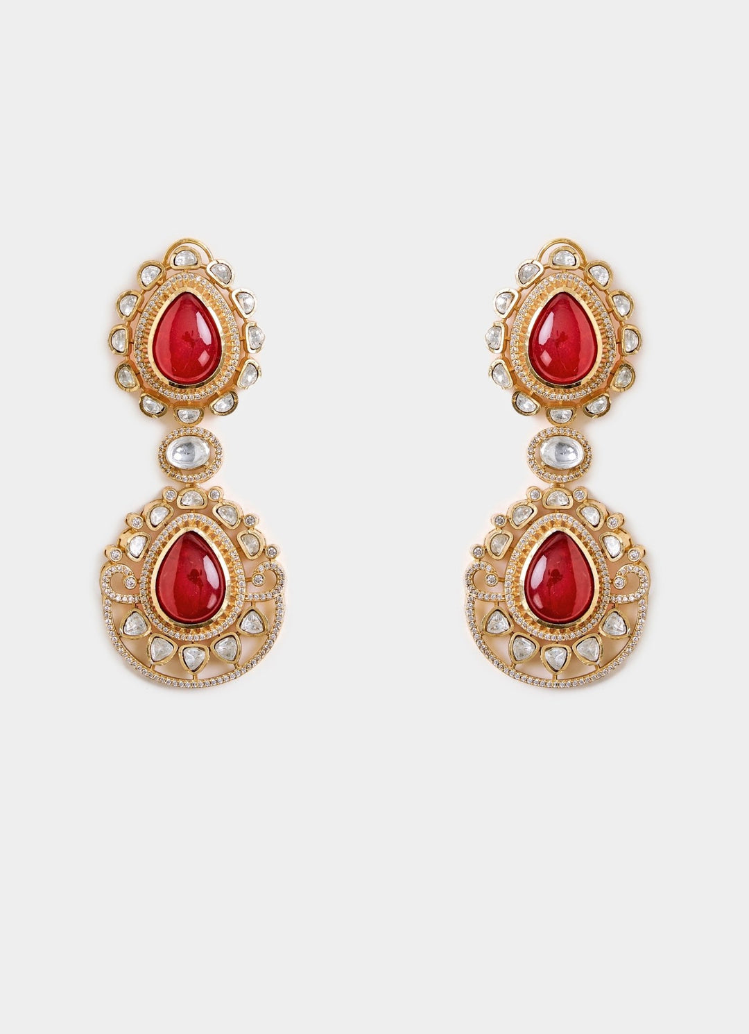 Ruby Red Statement Drop Earrings Vivinia By Vidhi Mehra - Fabilicious Fashion