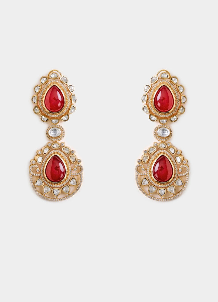 Ruby Red Statement Drop Earrings Vivinia By Vidhi Mehra - Fabilicious Fashion