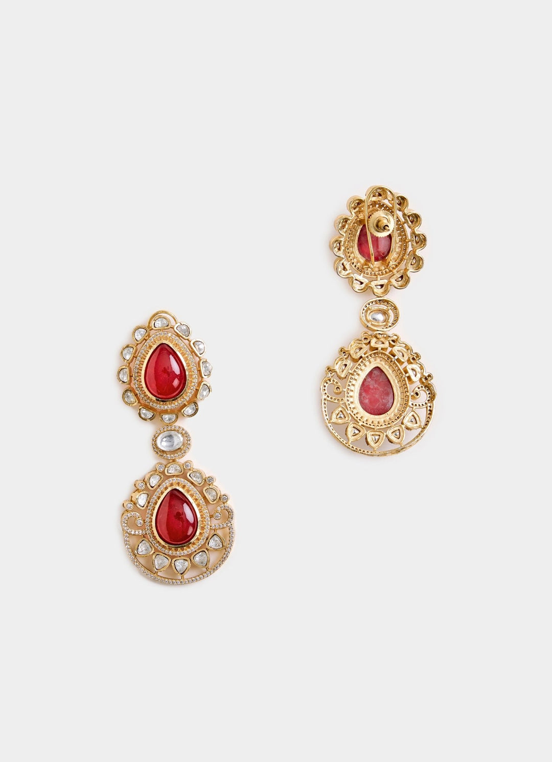 Ruby Red Statement Drop Earrings Vivinia By Vidhi Mehra - Fabilicious Fashion