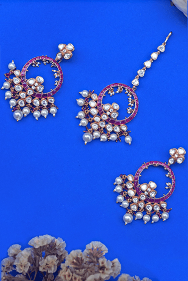 Ruby Stone Kundan Earrings Zevar by Geeta - Fabilicious Fashion