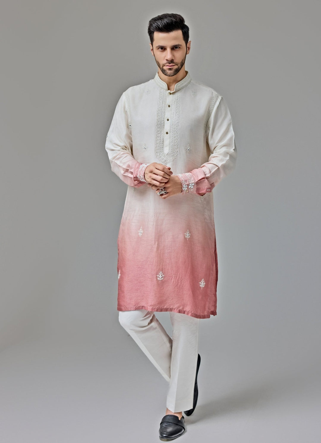 Rust And White Ombre Mirror Embroidery Kurta Set Chatenya Mittal - Fabilicious Fashion