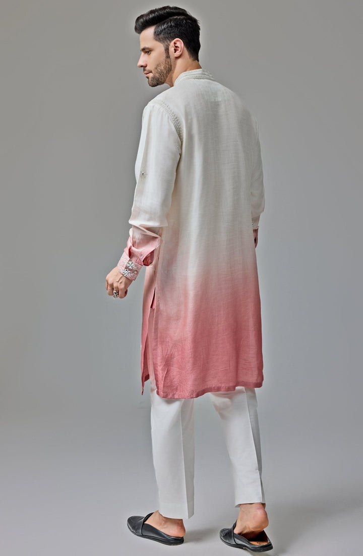 Rust And White Ombre Mirror Embroidery Kurta Set Chatenya Mittal - Fabilicious Fashion
