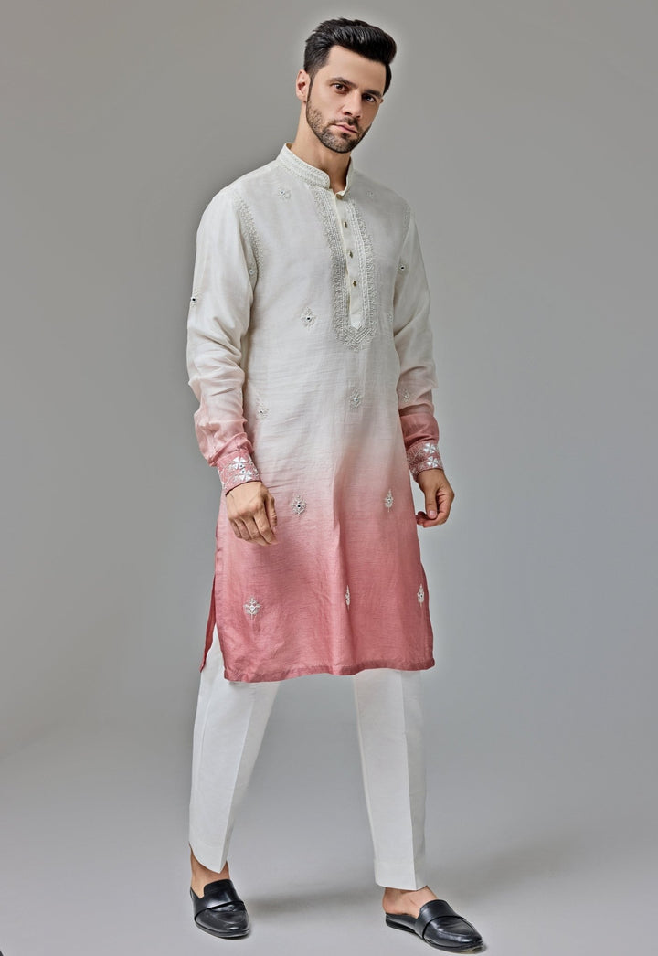 Rust And White Ombre Mirror Embroidery Kurta Set Chatenya Mittal - Fabilicious Fashion