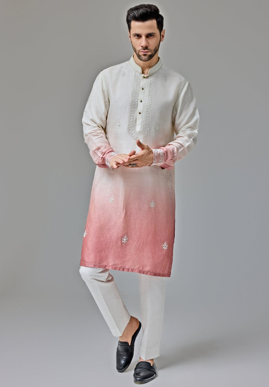 Rust And White Ombre Mirror Embroidery Kurta Set Chatenya Mittal - Fabilicious Fashion