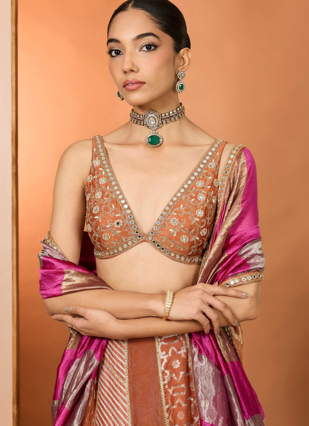 Rust Banarasi Chanderi Lehenga Set Neha Khullar - Fabilicious Fashion