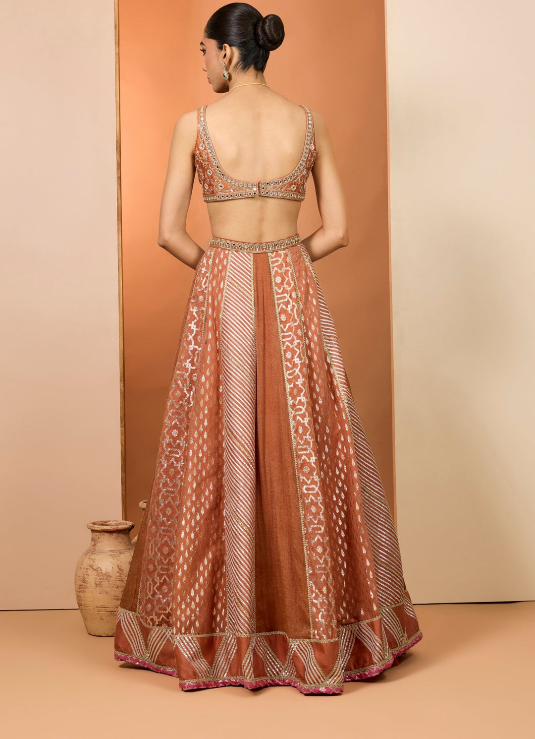Rust Banarasi Chanderi Lehenga Set Neha Khullar - Fabilicious Fashion