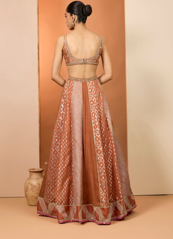 Rust Banarasi Chanderi Lehenga Set Neha Khullar - Fabilicious Fashion