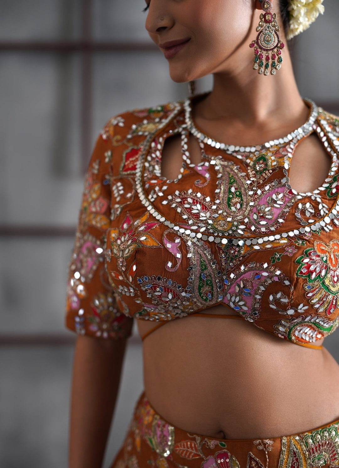 Rust Brown Embroidered Crepe Lehenga Set Deepika Chadha - Fabilicious Fashion