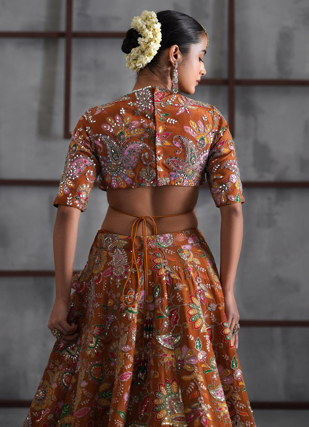 Rust Brown Embroidered Crepe Lehenga Set Deepika Chadha - Fabilicious Fashion