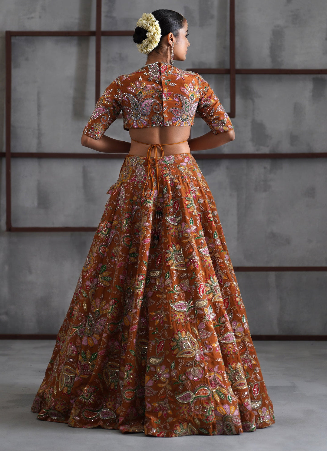 Rust Brown Embroidered Crepe Lehenga Set Deepika Chadha - Fabilicious Fashion
