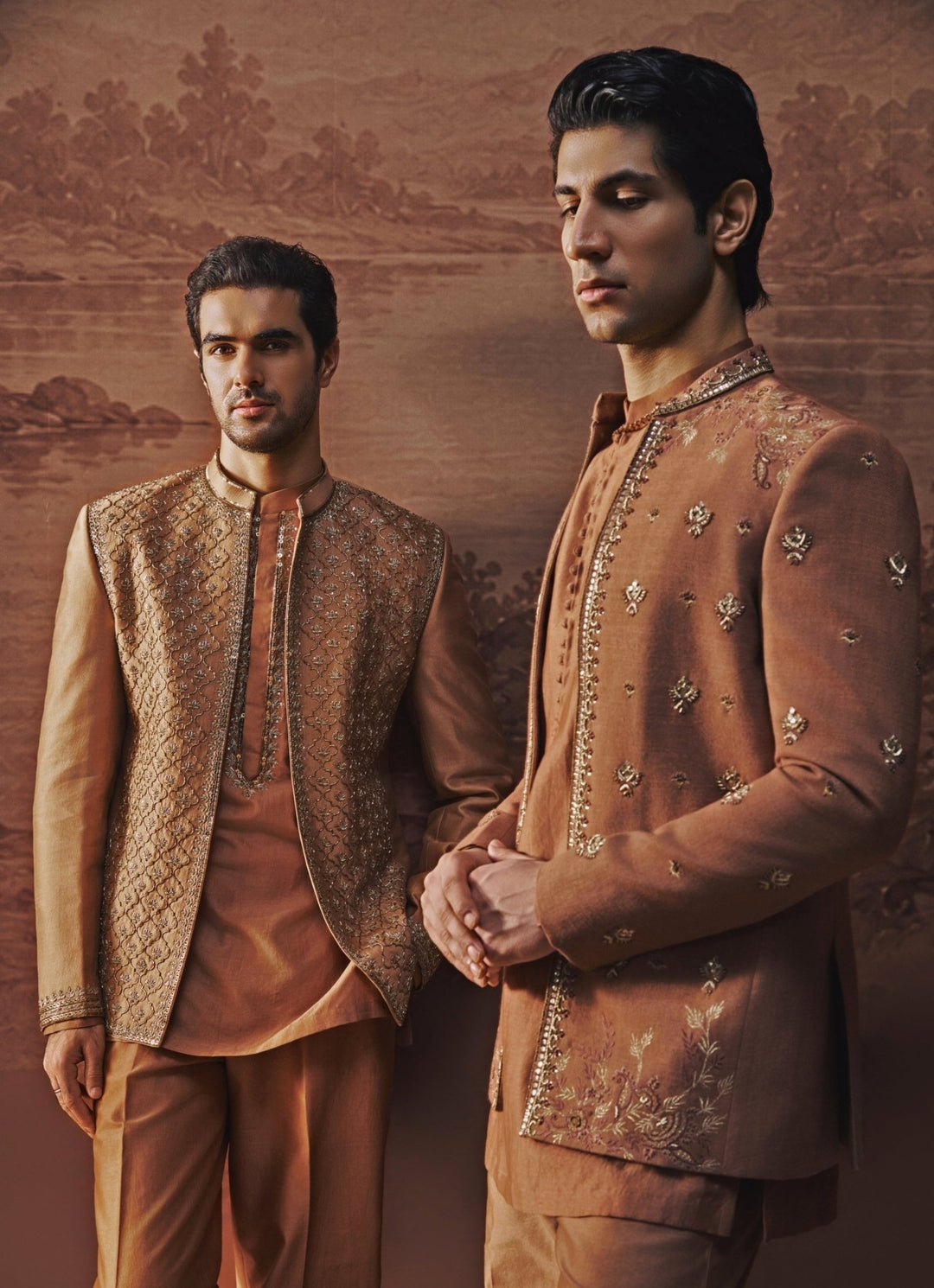 Contrast by Parth Rust Brown Spun Silk Jacket SetFabilicious Fashion