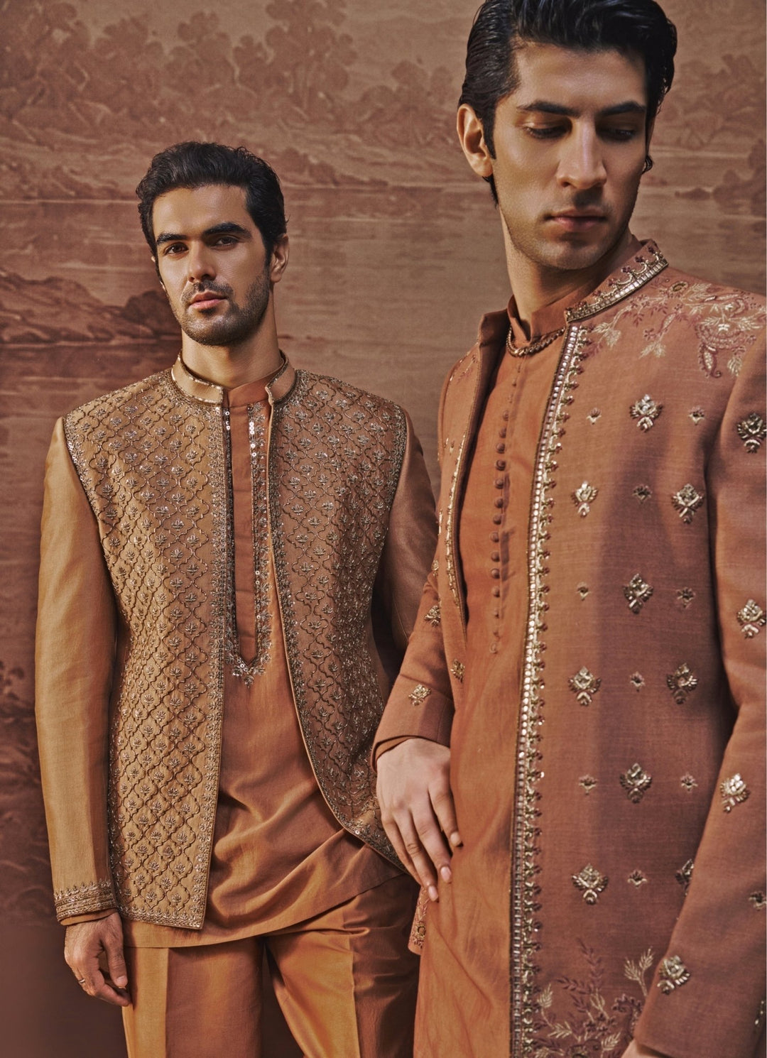 Contrast by Parth Rust Brown Spun Silk Jacket SetFabilicious Fashion