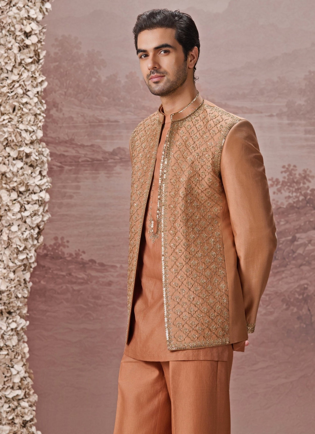 Contrast by Parth Rust Brown Spun Silk Jacket SetFabilicious Fashion