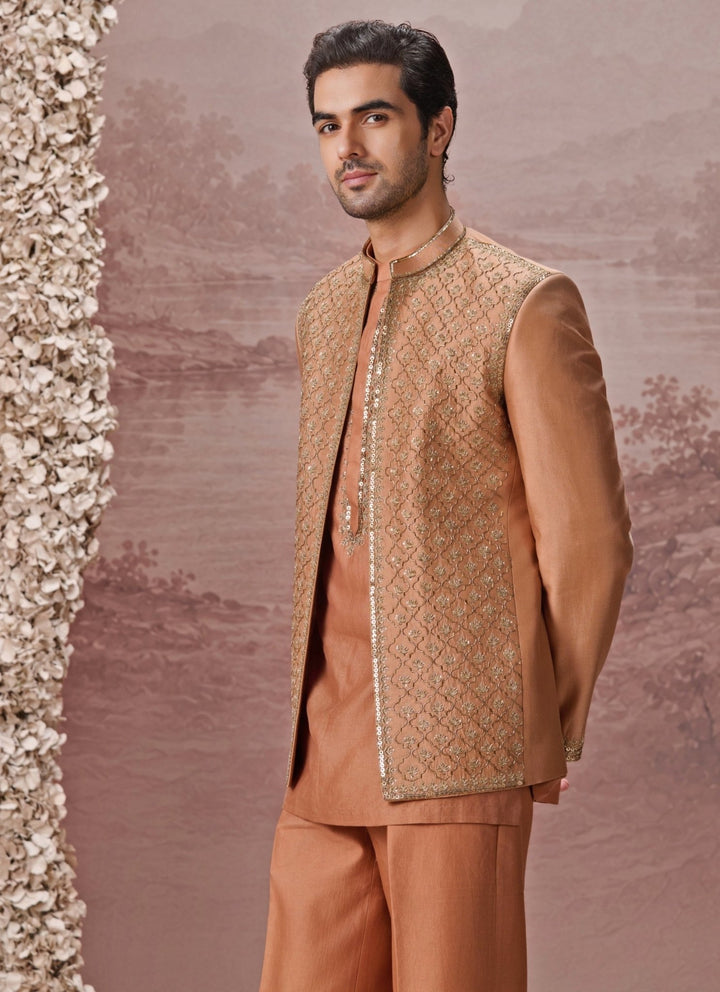 Contrast by Parth Rust Brown Spun Silk Jacket SetFabilicious Fashion