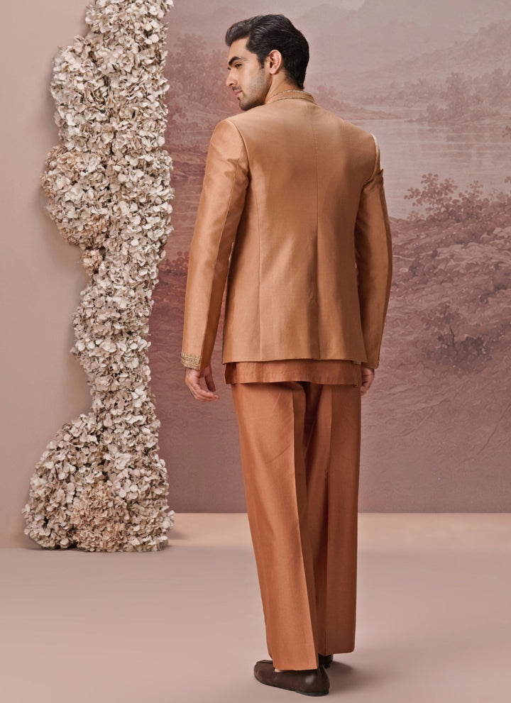 Contrast by Parth Rust Brown Spun Silk Jacket SetFabilicious Fashion