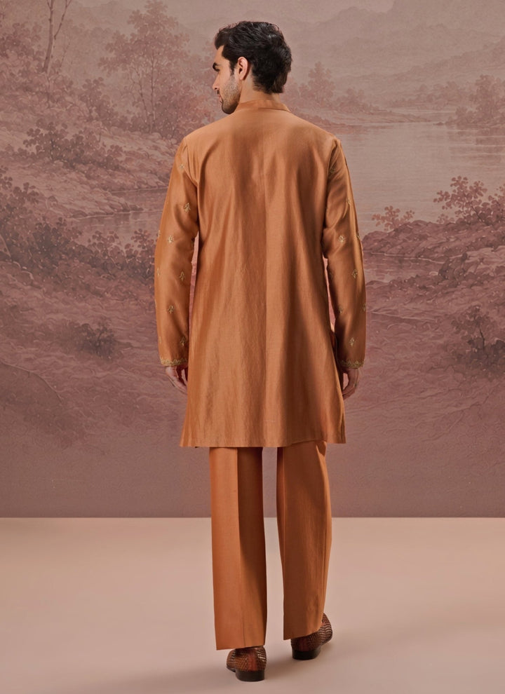 Contrast by Parth Rust Copper Spun Silk Kurta SetFabilicious Fashion