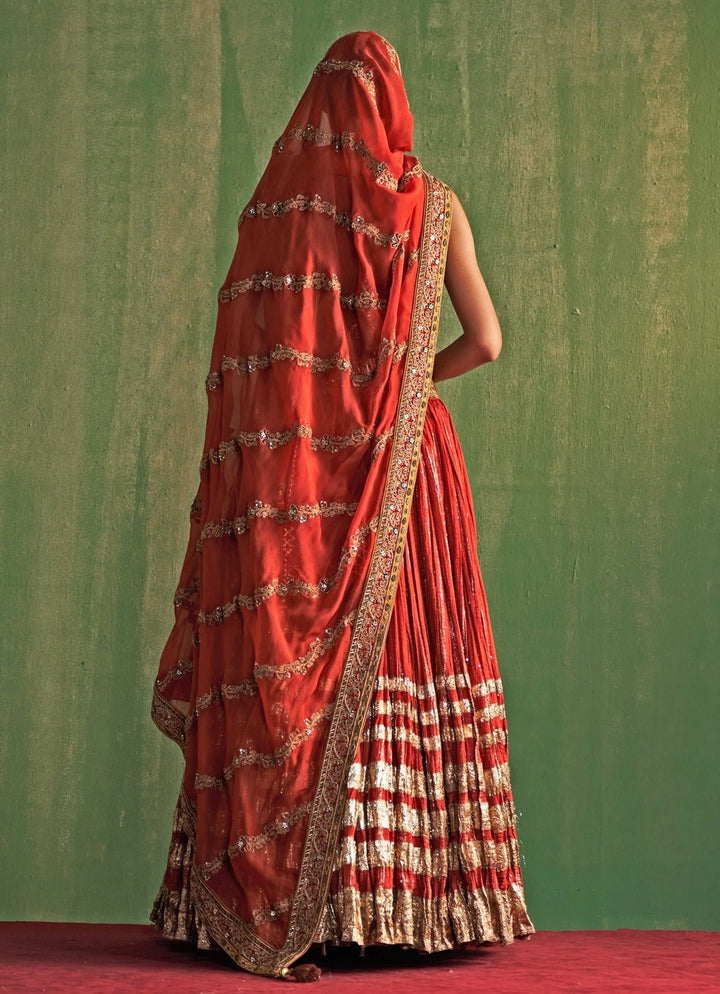 Rust Embroidered Bridal Lehenga Set Studio Bagechaa - Fabilicious Fashion