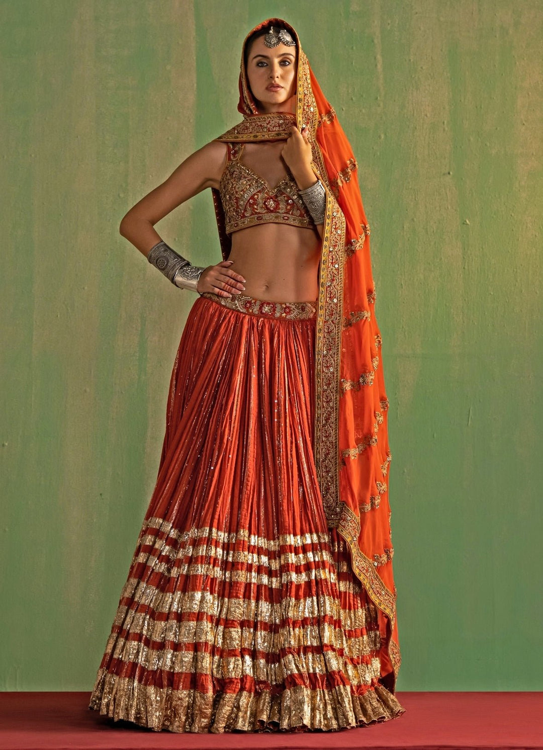 Rust Embroidered Bridal Lehenga Set Studio Bagechaa - Fabilicious Fashion