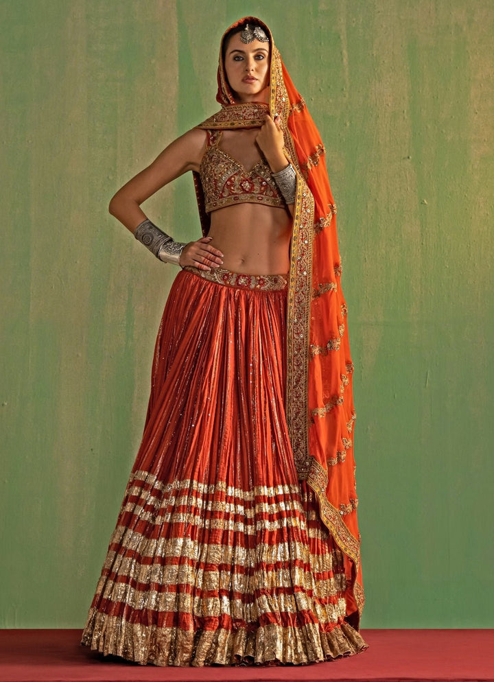 Rust Embroidered Bridal Lehenga Set Studio Bagechaa - Fabilicious Fashion